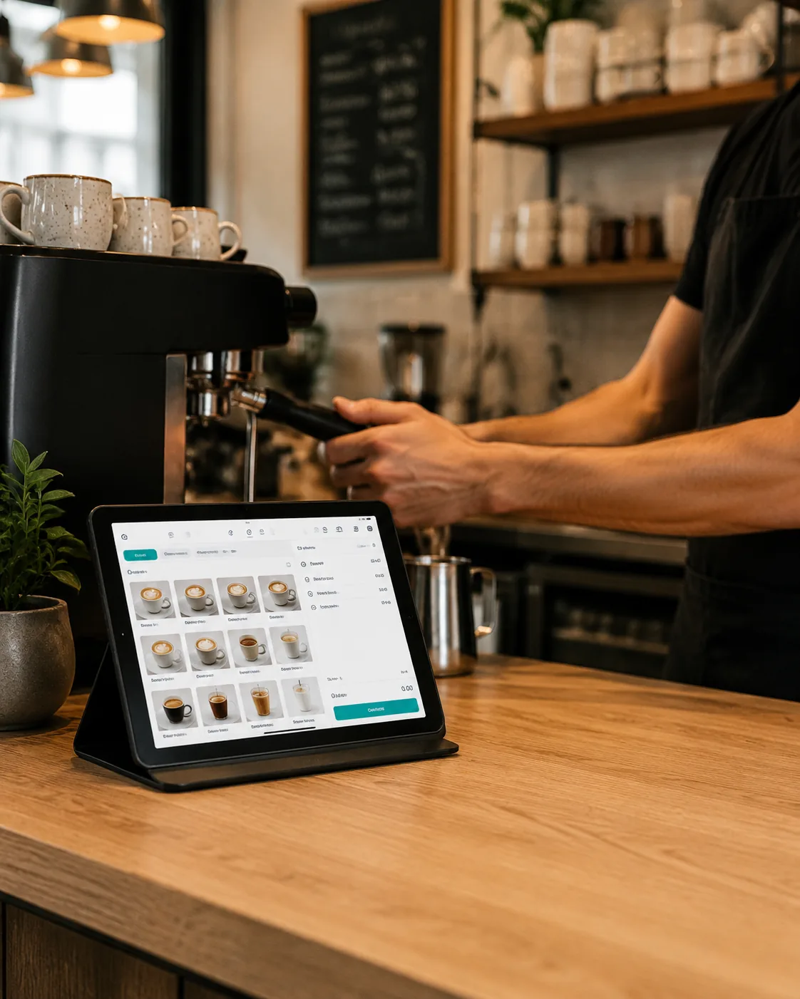 Kassenta on a café counter with a fast-order grid
