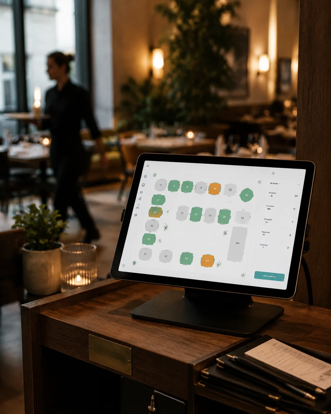 Restaurant table plan and live order queue in Kassenta
